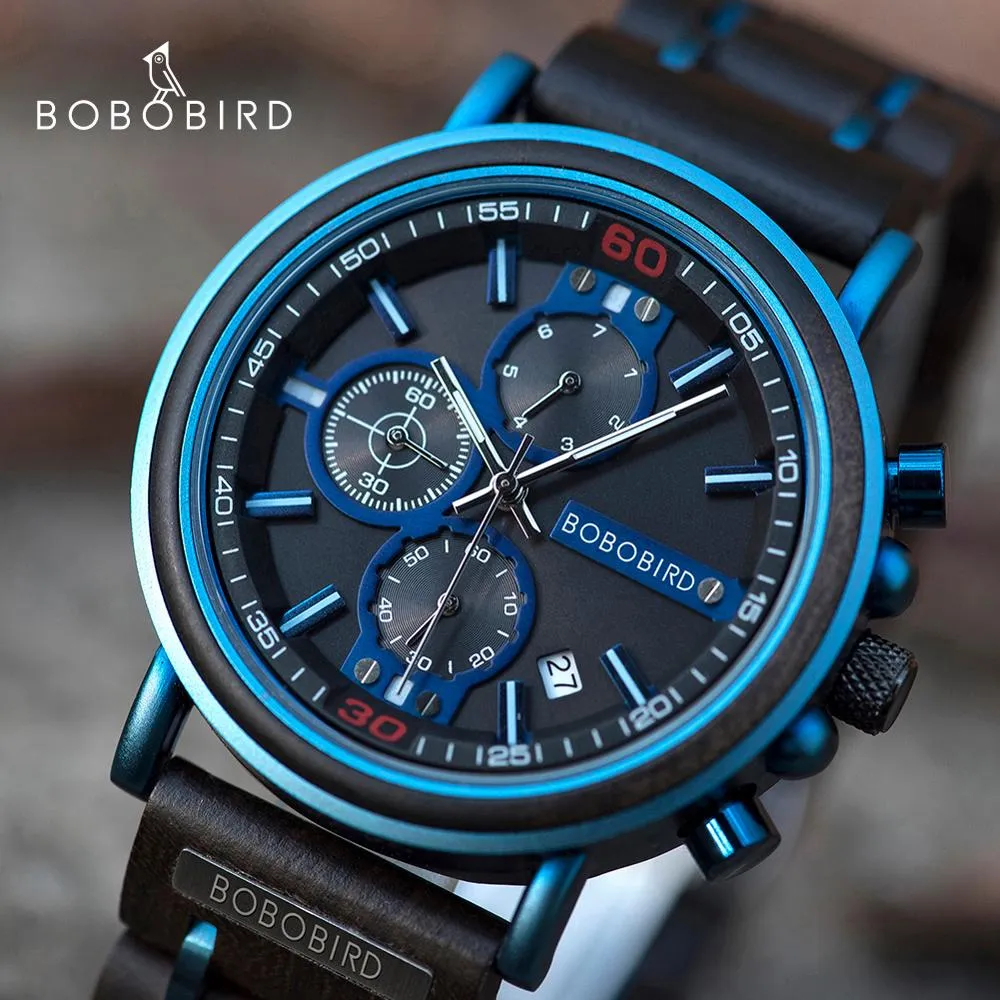 Bobo Bird Men's Watches Men Quartz Wristwacth Chronograph Watch For Men Male Stopwatch Custom Male Watches Father's Day Gift