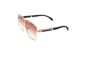 BRIGADE 18KT Rose Gold & Black Wood Navigator Sunglasses, Gradient Brown Lenses