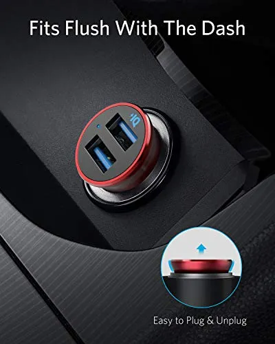 Car Charger, Anker Mini 24W 4.8A Metal Dual USB Car Charger, PowerDrive 2 Alloy Flush Fit Car Adapter with Blue LED, for iPhone 11/XR/Xs/Max/X/8/7/Plus, iPad Pro/Air 2/Mini, Galaxy, LG, HTC and More