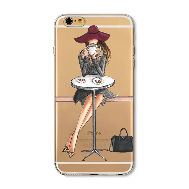 Case For Apple iPhone 6 6s Plus 6Plus  5 5S SE Soft Silicon TPU Transparent Fruit Grils Macaron Dessert Phone Capa Cases