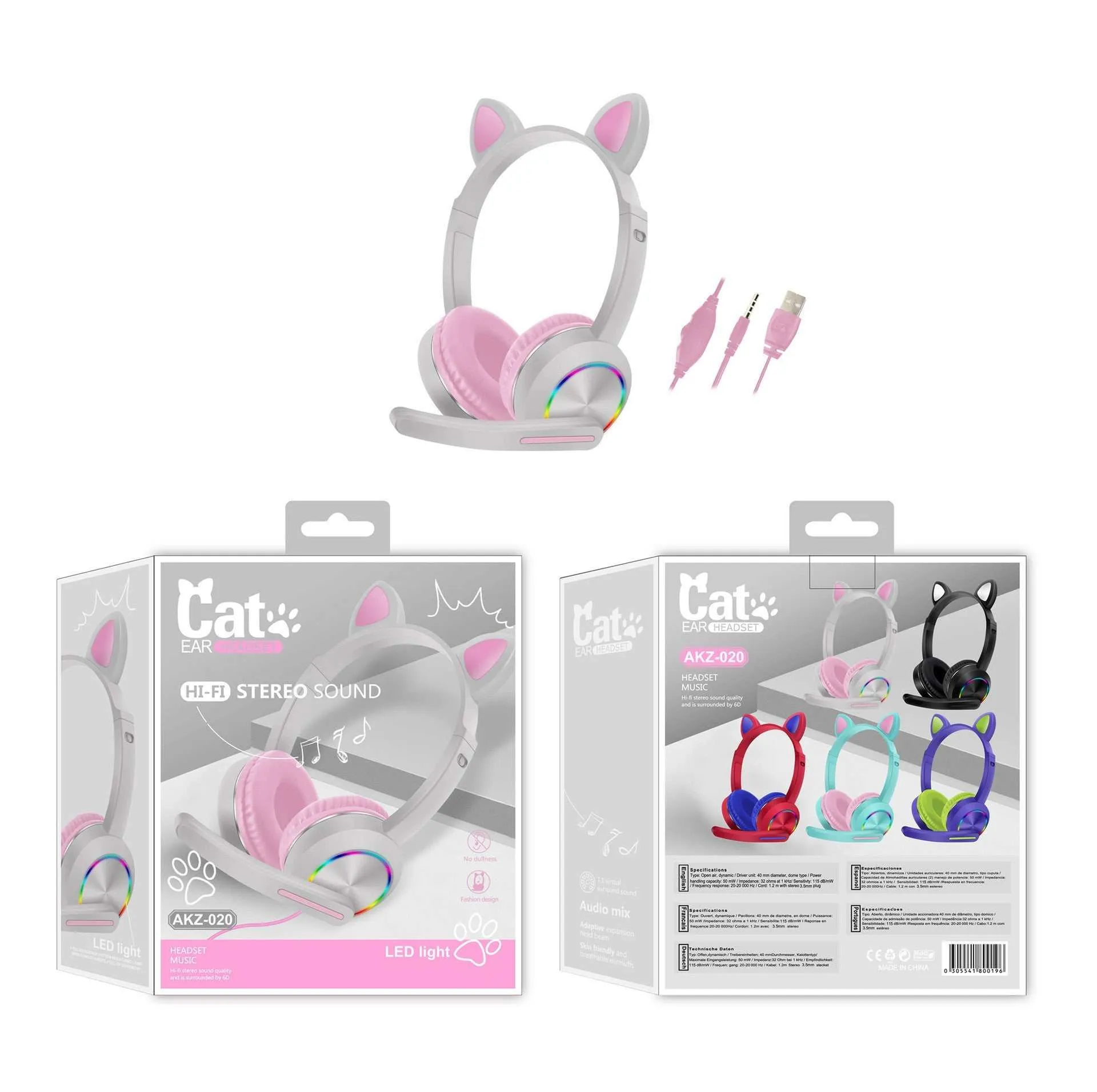 Children cat ear wired headset boy/girl 35mm stereo plug