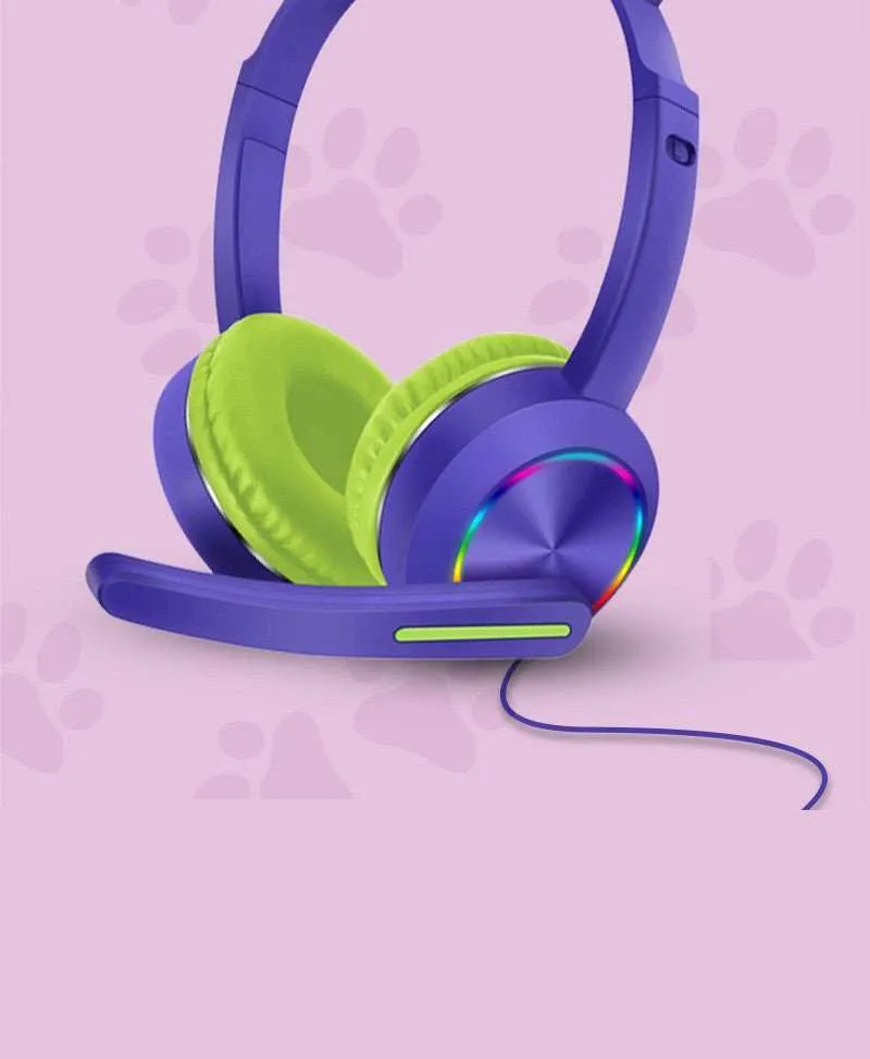 Children cat ear wired headset boy/girl 35mm stereo plug