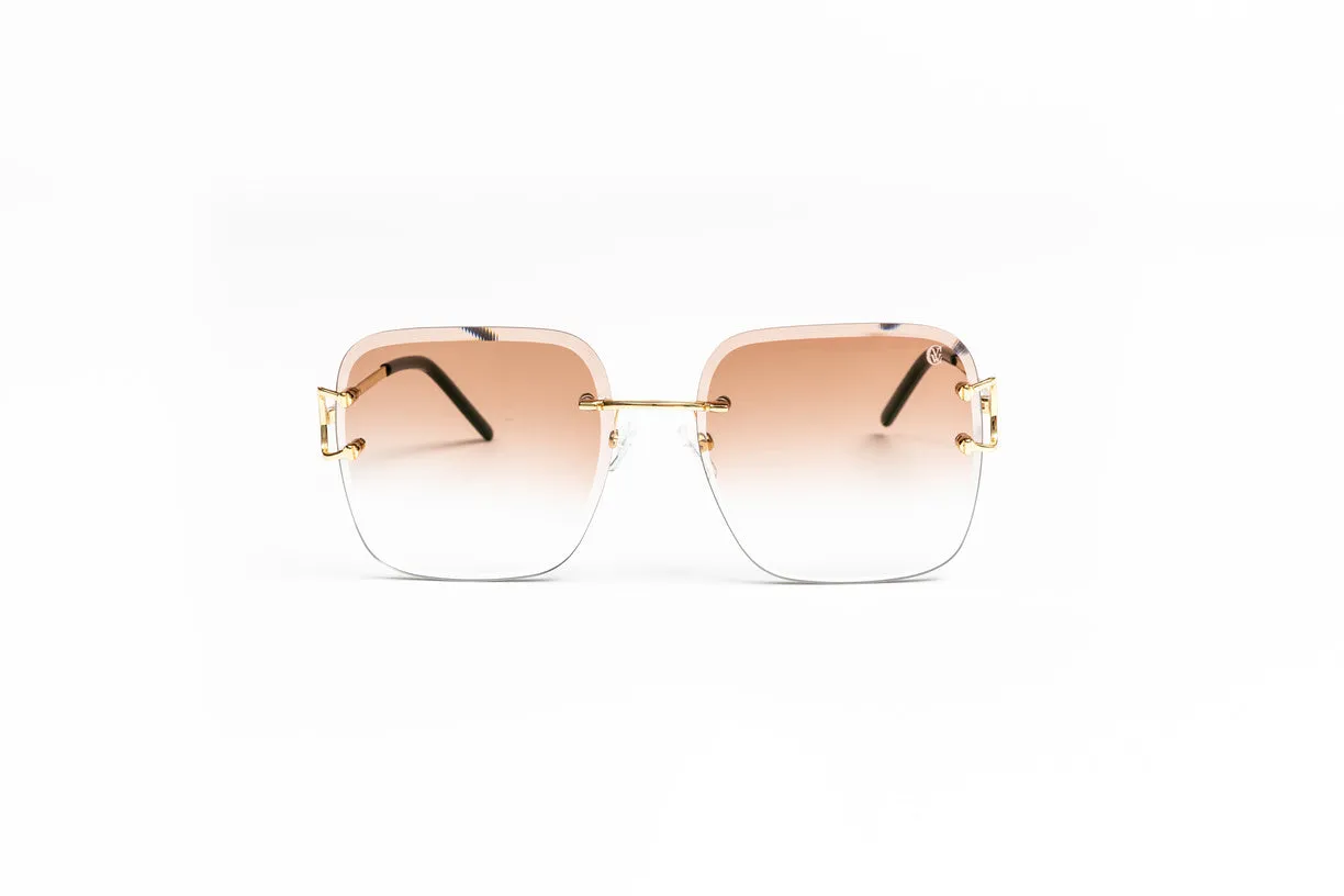 CLASSIC C 18KT Gold Rimless Sunglasses, Gradient Brown Square Lenses