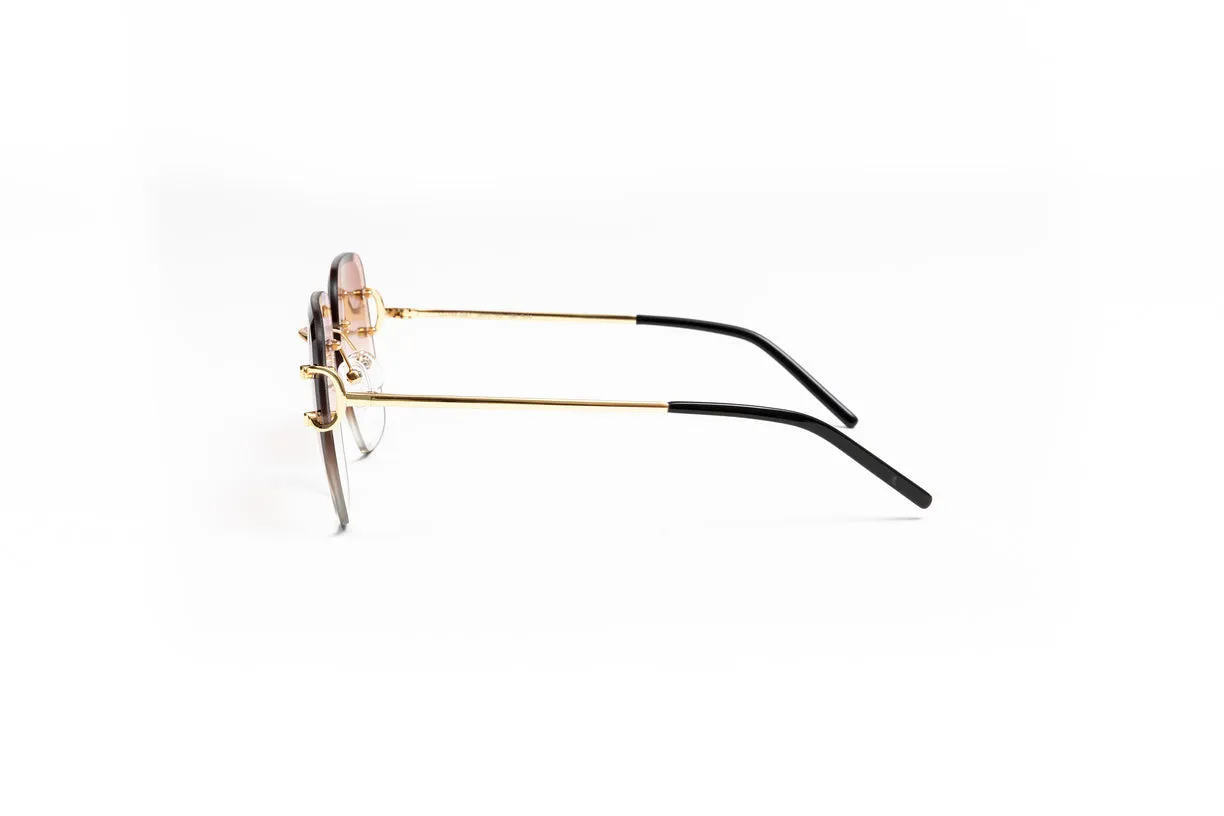 CLASSIC C 18KT Gold Rimless Sunglasses, Gradient Brown Square Lenses