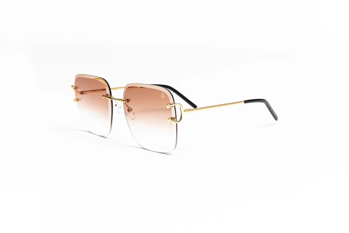 CLASSIC C 18KT Gold Rimless Sunglasses, Gradient Brown Square Lenses