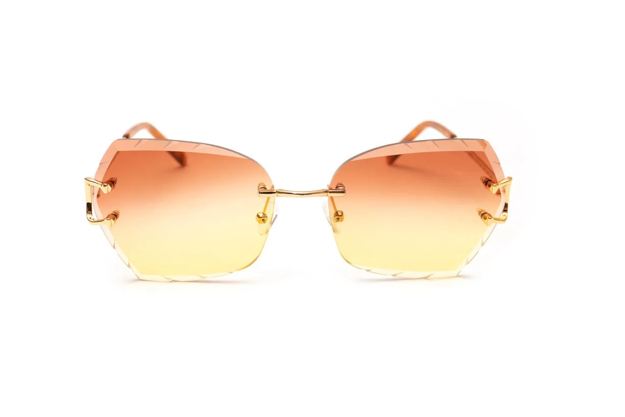 CLASSIC C 18KT Gold Sunglasses, Double Gradient Brown/Yellow Butterfly Lenses