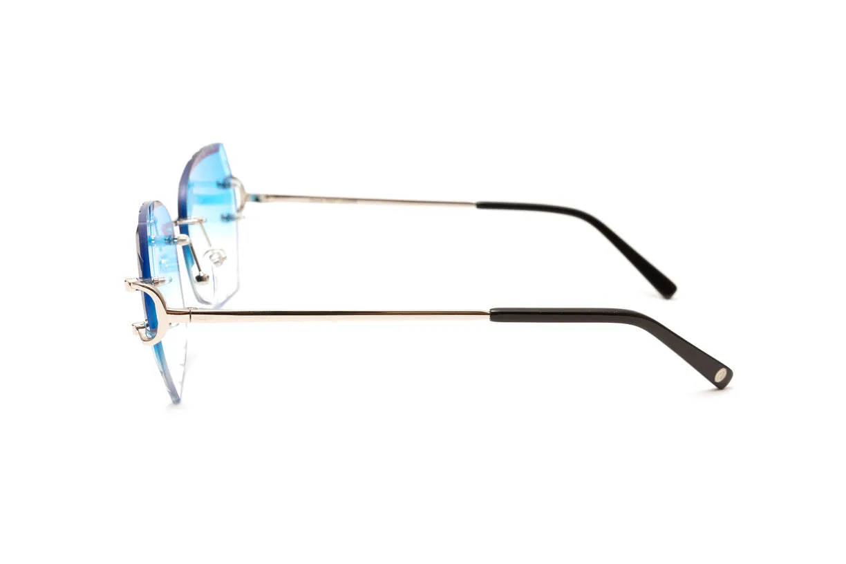 CLASSIC C Silver Rimless Sunglasses, Gradient Blue Butterfly Lenses