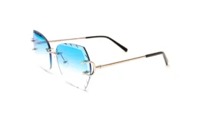 CLASSIC C Silver Rimless Sunglasses, Gradient Blue Butterfly Lenses