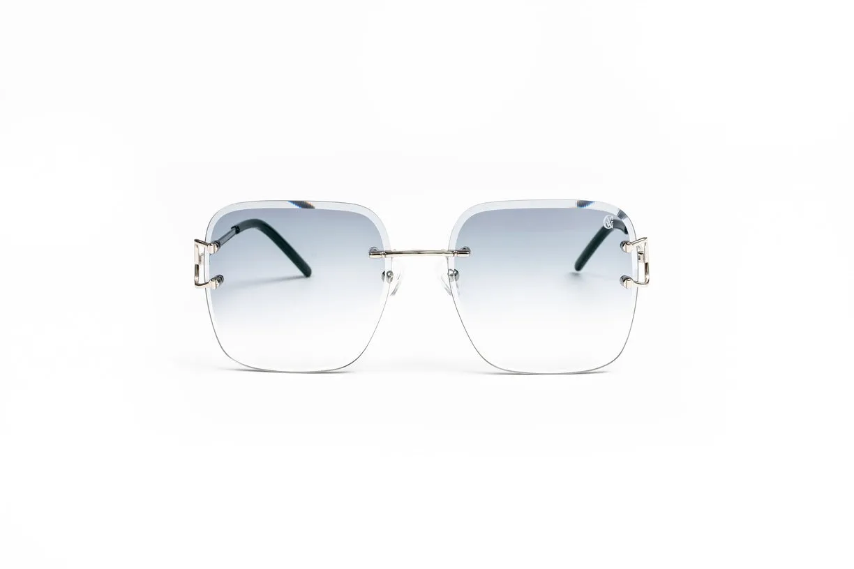 CLASSIC C Silver Rimless Sunglasses, Gradient Grey Square Lenses