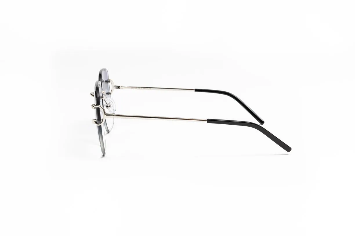 CLASSIC C Silver Rimless Sunglasses, Gradient Grey Square Lenses