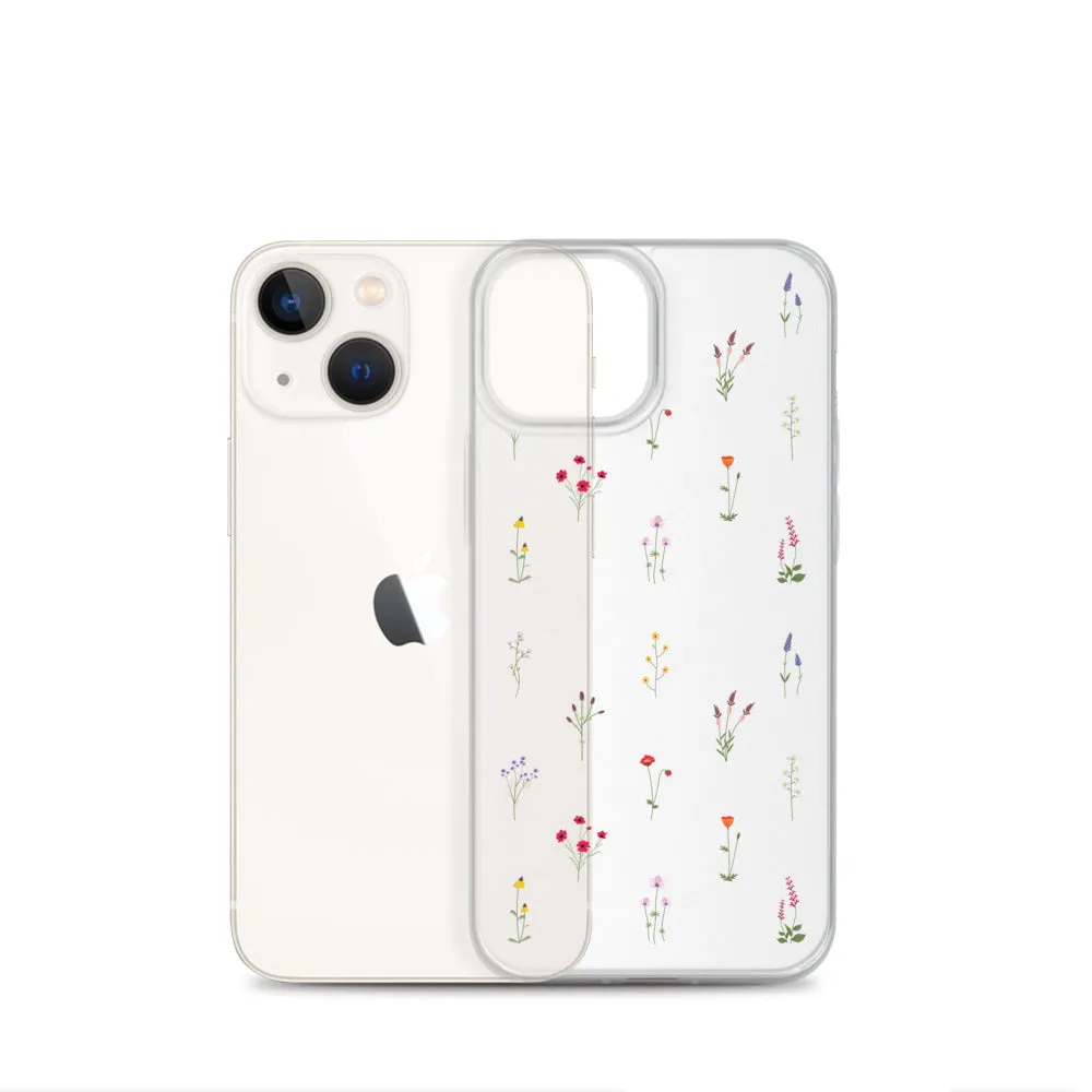 Clear Wildflowers Iphone 14 13 12 Pro Max Case, Transparent Cute Nature Flower Floral Print iPhone 11 Mini SE 2020 XS XR X 7 Plus 8 Cover