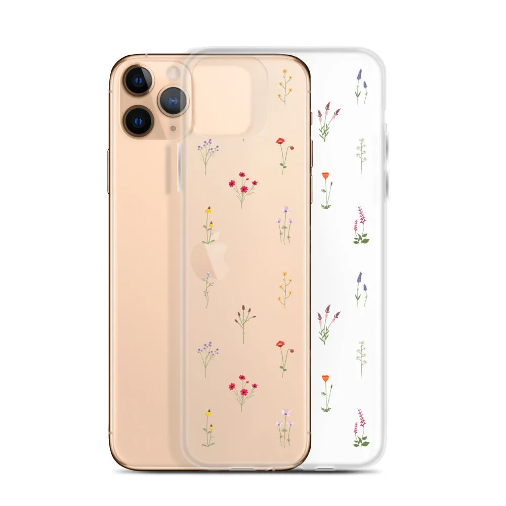 Clear Wildflowers Iphone 14 13 12 Pro Max Case, Transparent Cute Nature Flower Floral Print iPhone 11 Mini SE 2020 XS XR X 7 Plus 8 Cover