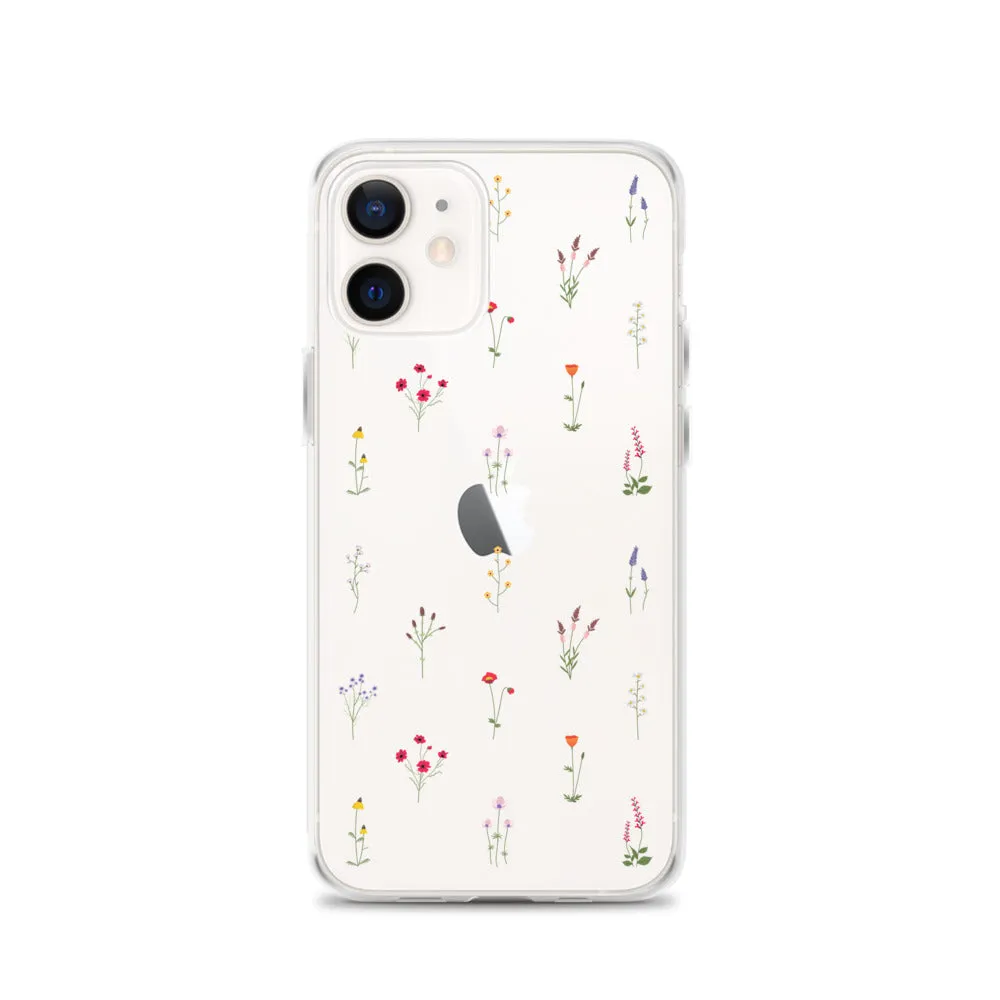 Clear Wildflowers Iphone 14 13 12 Pro Max Case, Transparent Cute Nature Flower Floral Print iPhone 11 Mini SE 2020 XS XR X 7 Plus 8 Cover