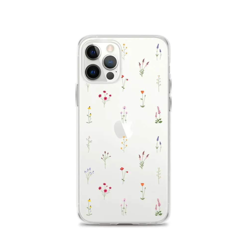 Clear Wildflowers Iphone 14 13 12 Pro Max Case, Transparent Cute Nature Flower Floral Print iPhone 11 Mini SE 2020 XS XR X 7 Plus 8 Cover