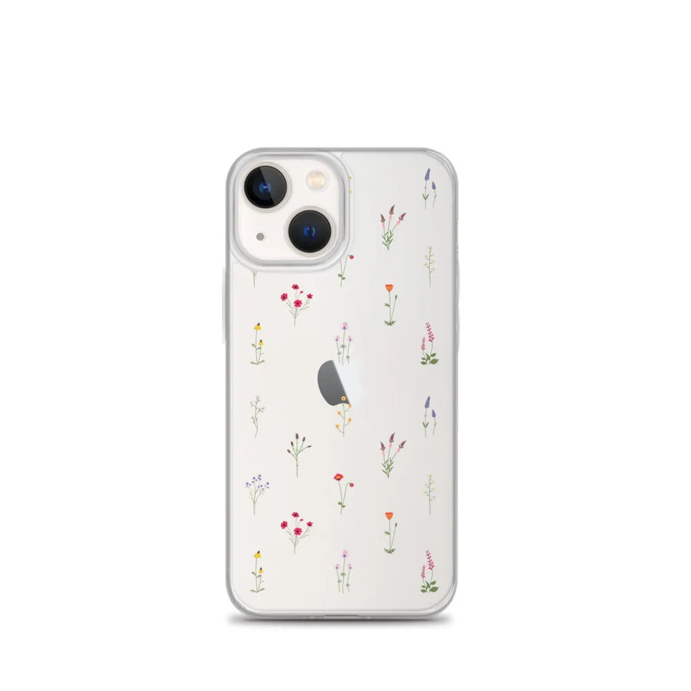 Clear Wildflowers Iphone 14 13 12 Pro Max Case, Transparent Cute Nature Flower Floral Print iPhone 11 Mini SE 2020 XS XR X 7 Plus 8 Cover