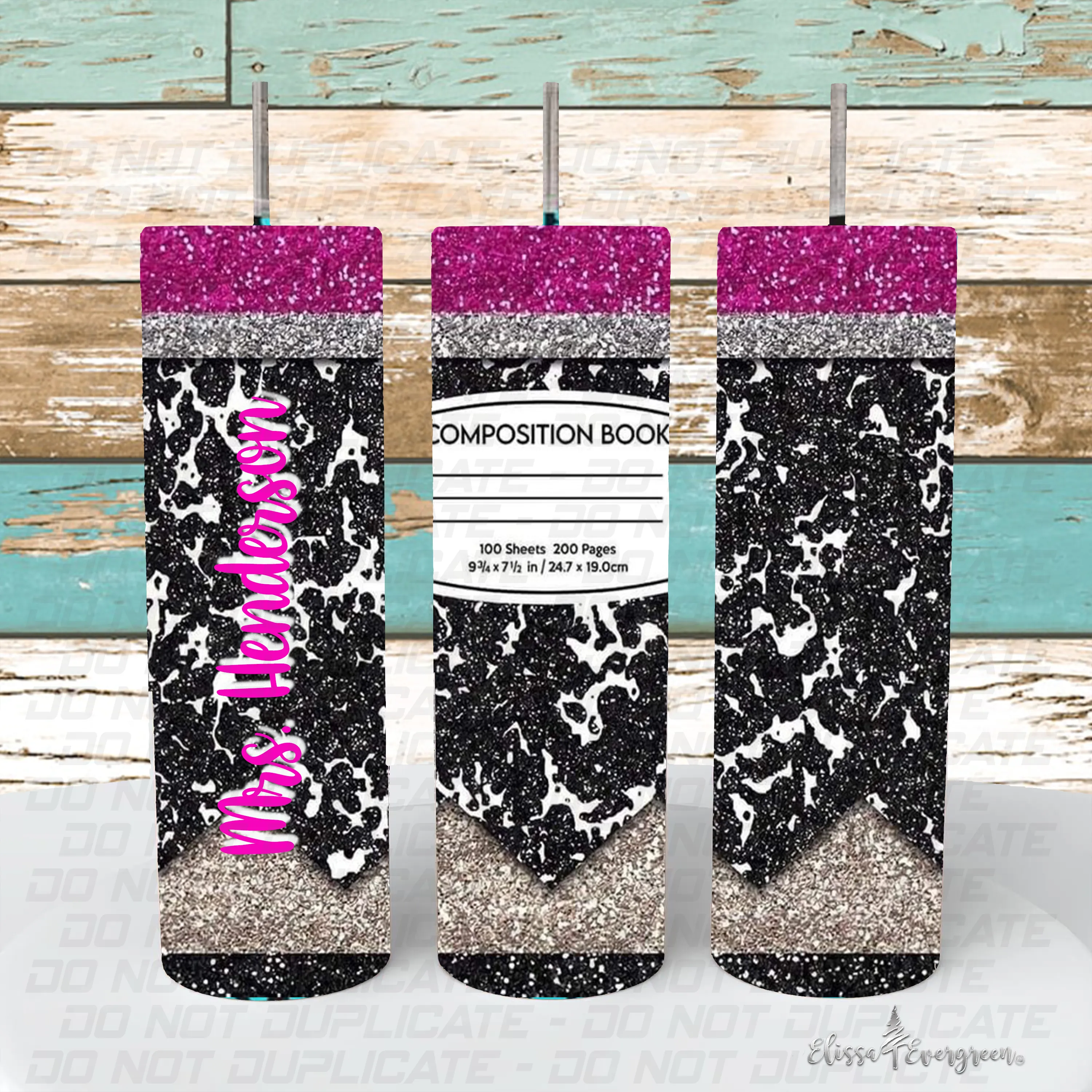 Composition Book Glitter 20 oz Teacher Skinny Tumbler | Personalized | Pencil Tumbler | Notebook Tumbler