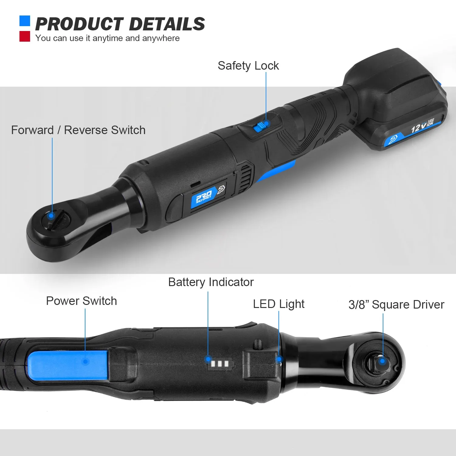 Cordless Electric Ratchet Wrench Set 12V