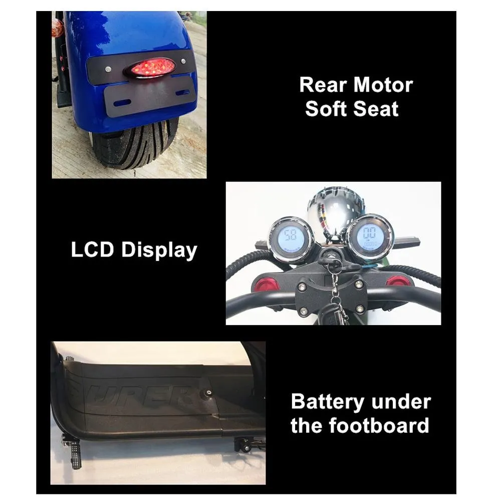 CRONY X1 Harley Electrocar car With BT Speaker 65KM/H Electrocar car Citycoco Fat Tire Electric motorcycle | Flag