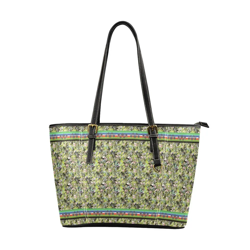 Culture in Nature Green Leaf Leather Tote Bag/Large