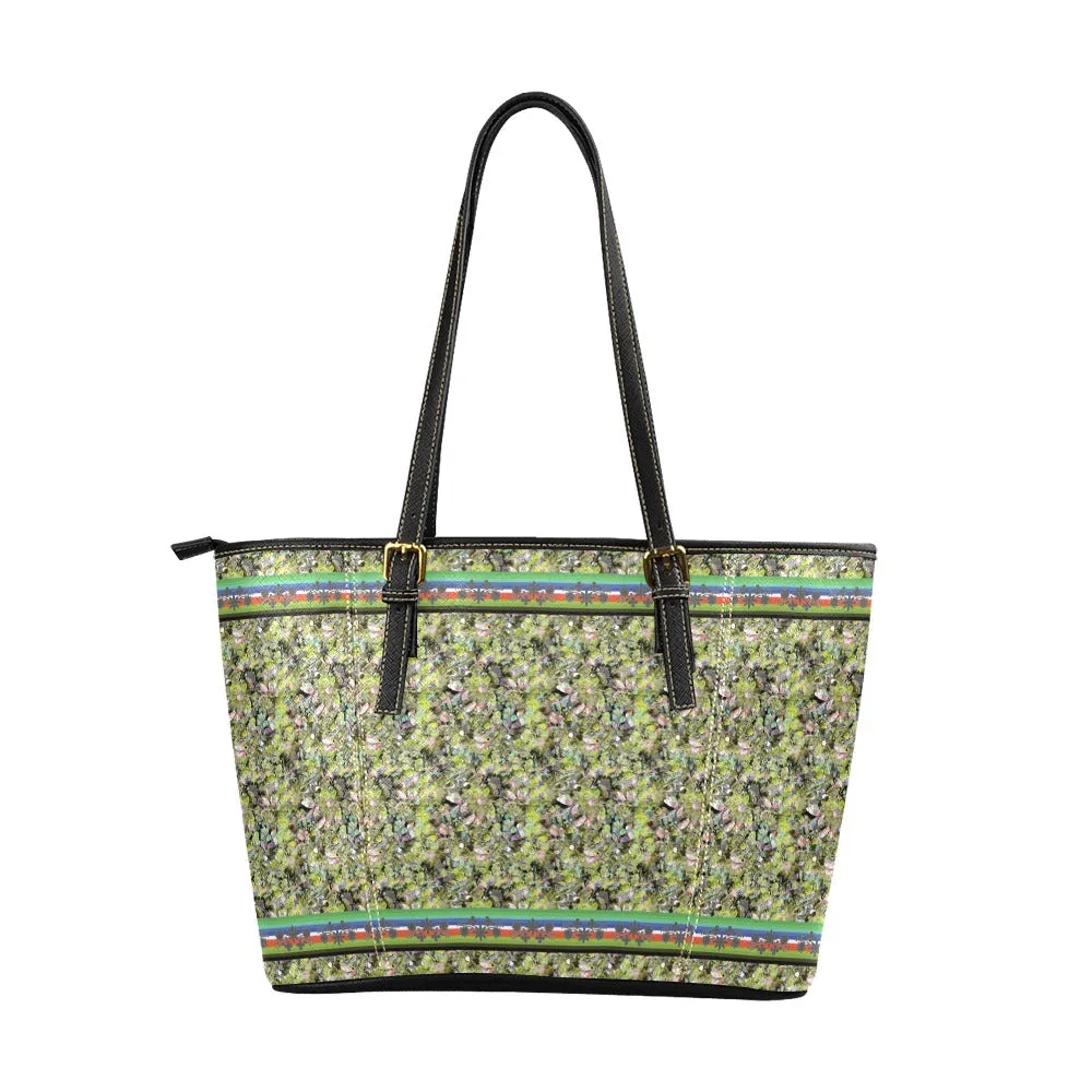 Culture in Nature Green Leaf Leather Tote Bag/Large