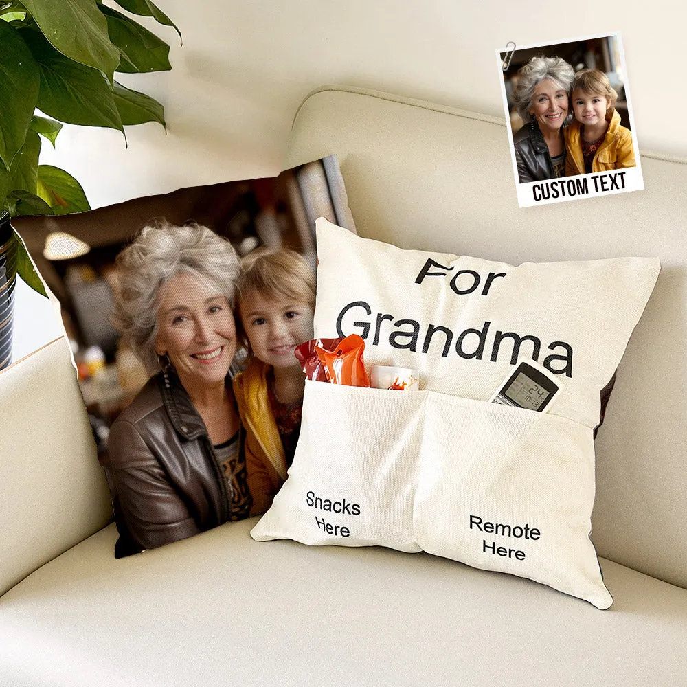 Custom Photo Pillow Case Remote Pocket Pillow Cover Personalised Text for Father, Grandpa, Grandma