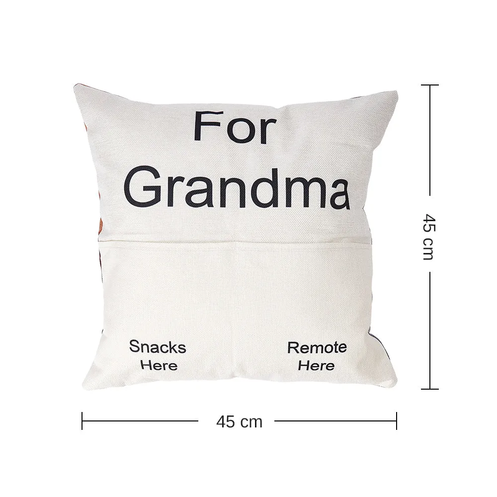 Custom Photo Pillow Case Remote Pocket Pillow Cover Personalised Text for Father, Grandpa, Grandma