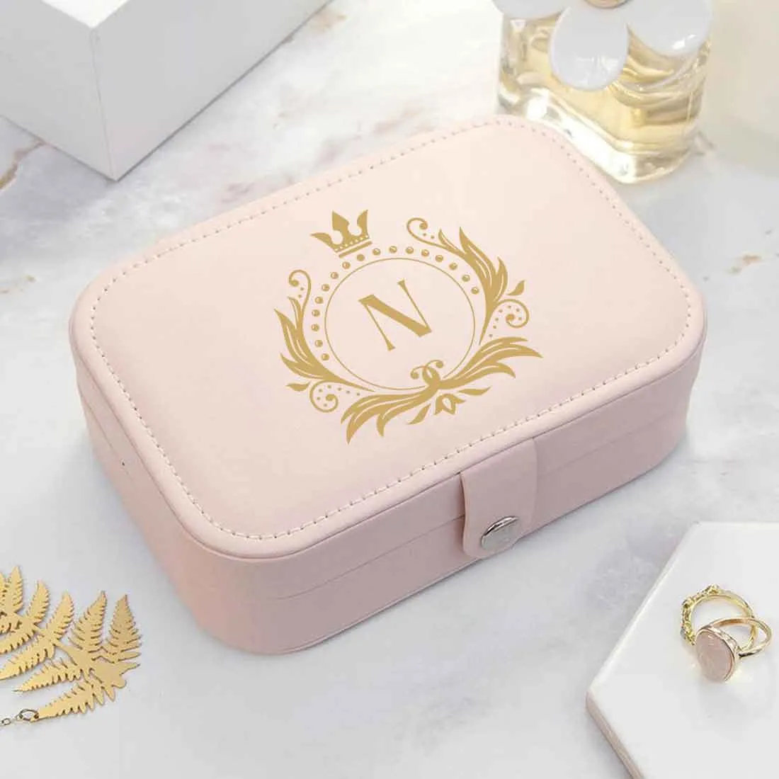 Customized Jewelry Box Organizer for Travel Storage Case for Rings Earrings and Pendants- Golden Monogram