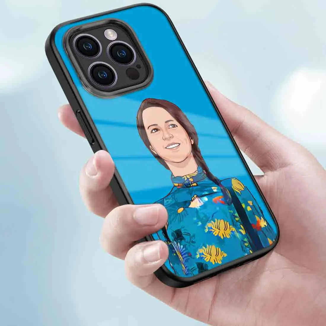 Customized Mobile Cover With Photo Blue iPhone 14 Pro Case - Cartoonized From Image