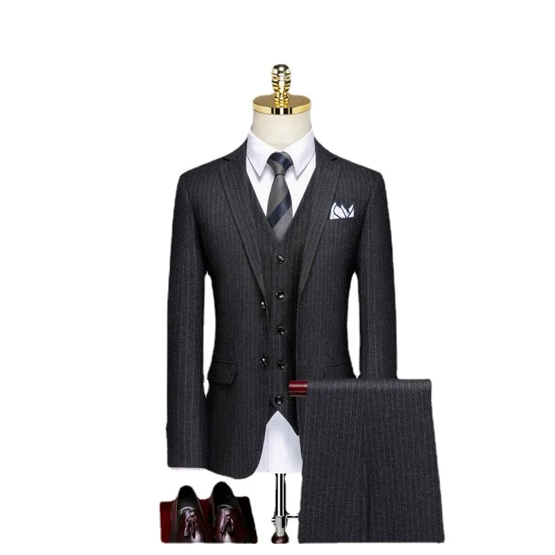 Customized Suit Light Luxury Korean Version Slim Fit Men's Three-piece Striped Suit Italian Style