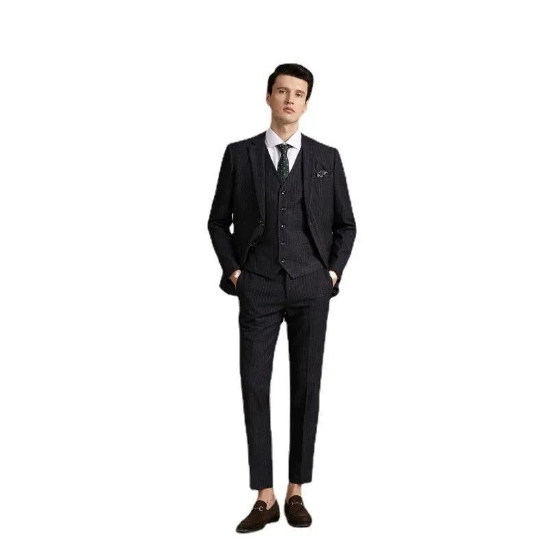 Customized Suit Light Luxury Korean Version Slim Fit Men's Three-piece Striped Suit Italian Style