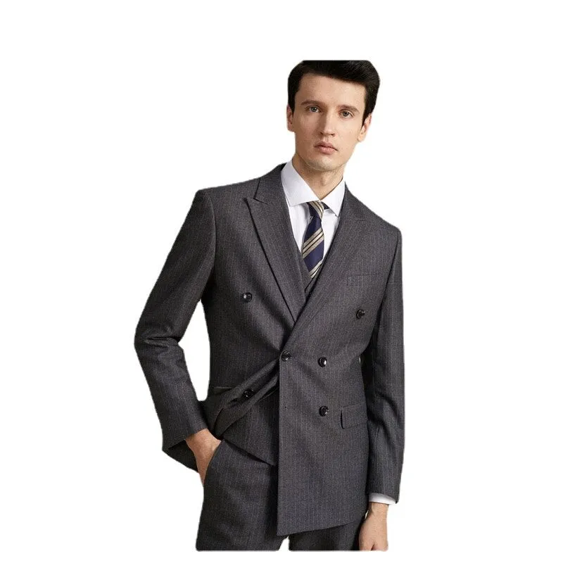 Customized Suit Light Luxury Korean Version Slim Fit Men's Three-piece Striped Suit Italian Style