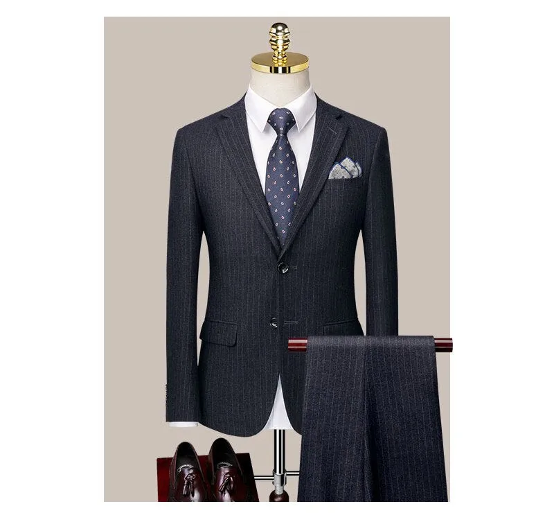 Customized Suit Light Luxury Korean Version Slim Fit Men's Three-piece Striped Suit Italian Style