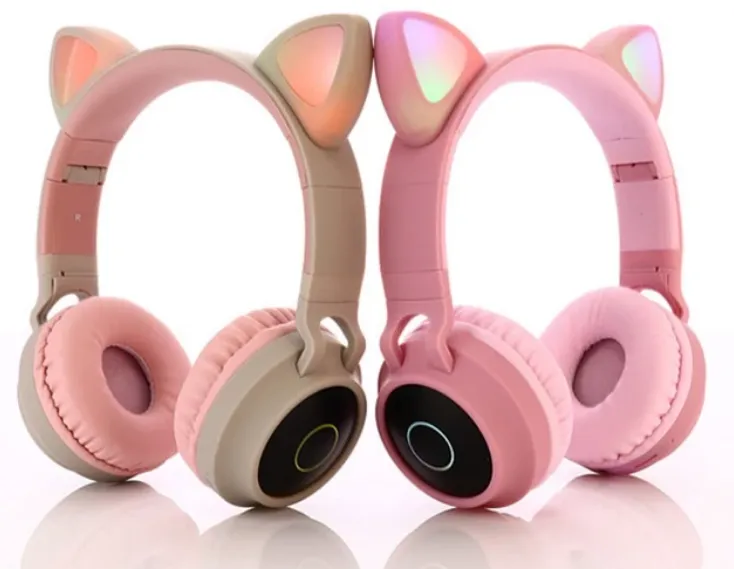 Cute Cat Ear Kids BT028C LED Light Bluetooth Luminous Heavy Bass Stereo Wireless Headphones