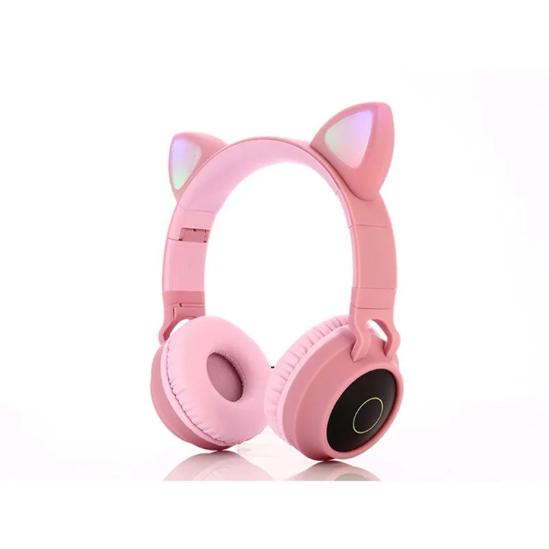 Cute Cat Ear Kids BT028C LED Light Bluetooth Luminous Heavy Bass Stereo Wireless Headphones