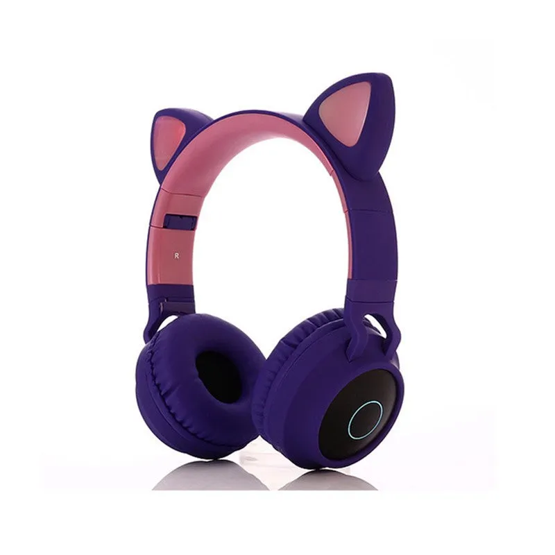 Cute Cat Ear Kids BT028C LED Light Bluetooth Luminous Heavy Bass Stereo Wireless Headphones