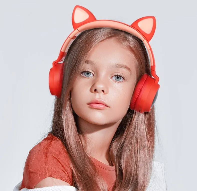 Cute Cat Ear Kids BT028C LED Light Bluetooth Luminous Heavy Bass Stereo Wireless Headphones