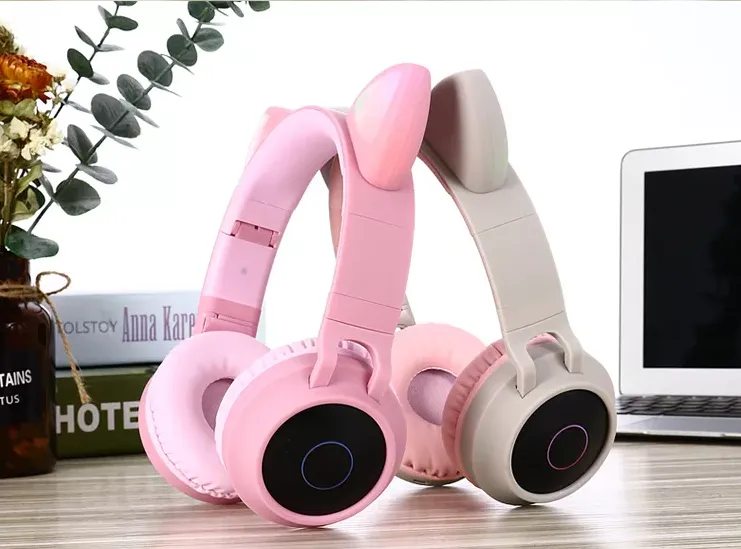 Cute Cat Ear Kids BT028C LED Light Bluetooth Luminous Heavy Bass Stereo Wireless Headphones