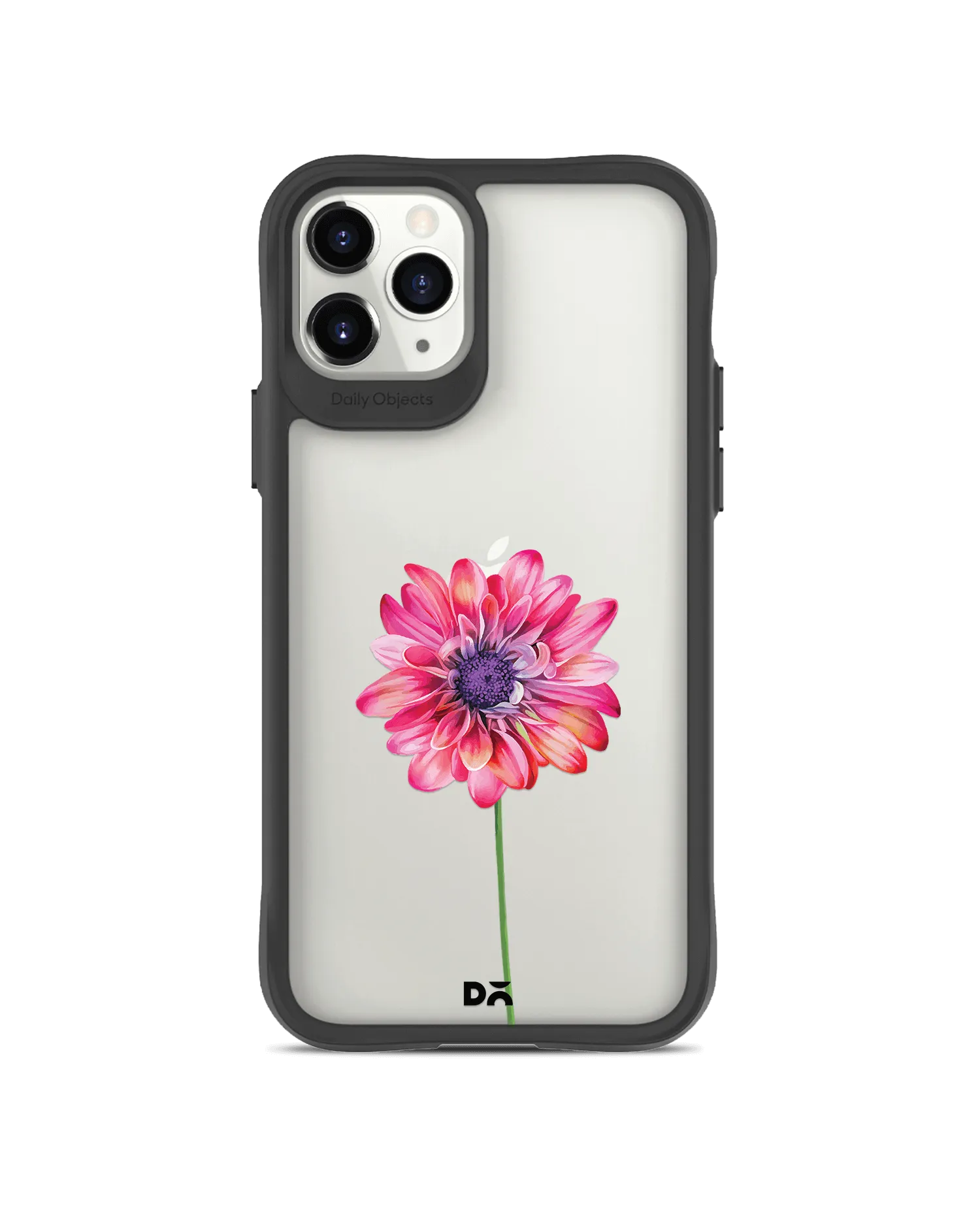 DailyObjects Clear Pink & Purple Painted Flower Black Hybrid Clear Case Cover For iPhone 11 Pro Max