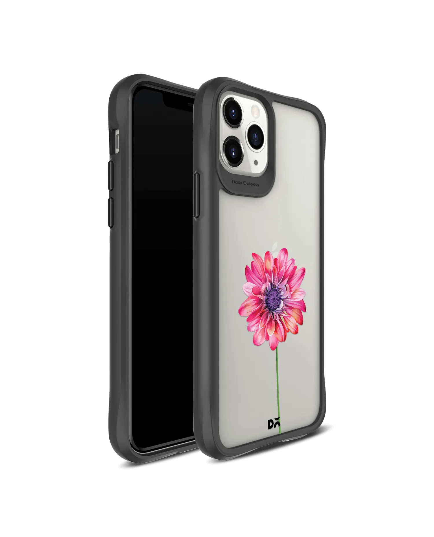 DailyObjects Clear Pink & Purple Painted Flower Black Hybrid Clear Case Cover For iPhone 11 Pro Max