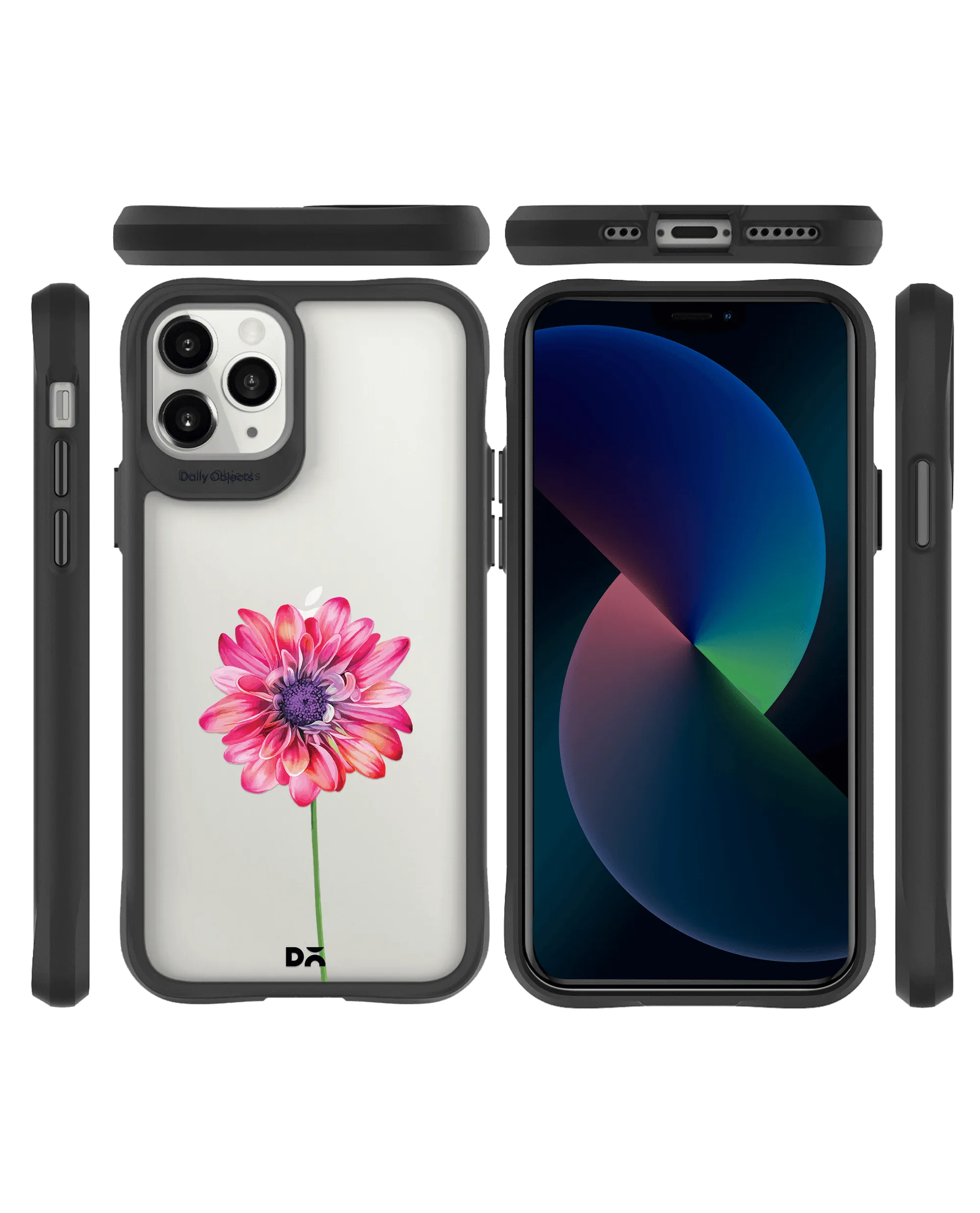 DailyObjects Clear Pink & Purple Painted Flower Black Hybrid Clear Case Cover For iPhone 11 Pro