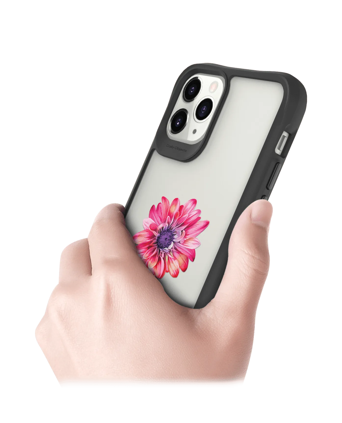 DailyObjects Clear Pink & Purple Painted Flower Black Hybrid Clear Case Cover For iPhone 11 Pro