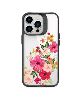 DailyObjects Pink Hibiscus Black Hybrid Clear Phone Case Cover For iPhone 14 Pro