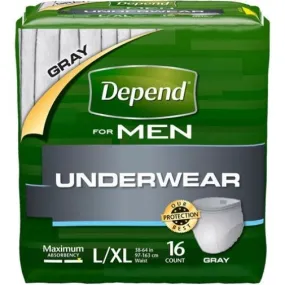 Depend Super Absorbency Underwear for Men Large/X-Large, Case of 34, 4 Pack (136 Total)