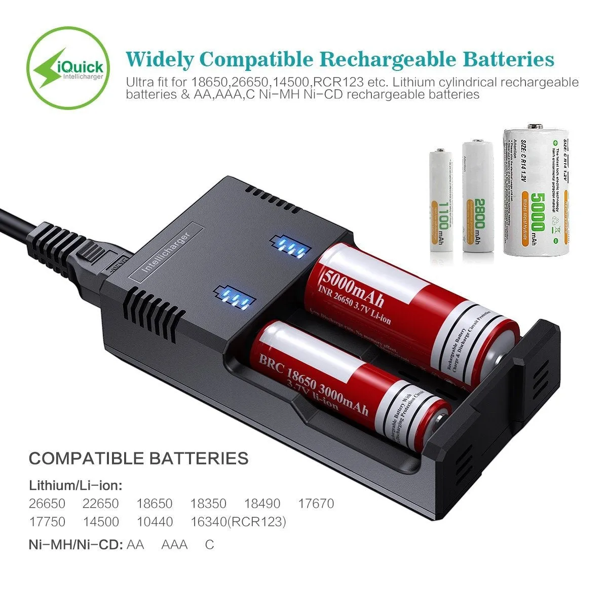 EBL 4Pcs 14500 Rechargeable Batteries with 992 Battery Charger