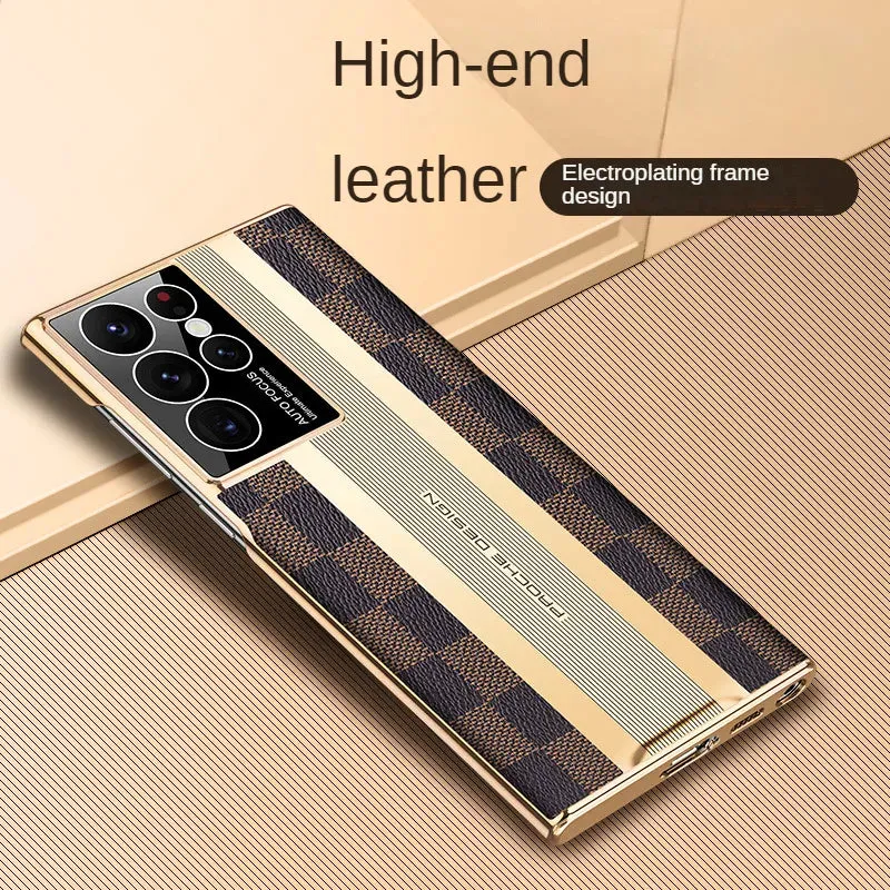 Electroplate Plain Leather Phone Case For Samsung Galaxy S23 S22