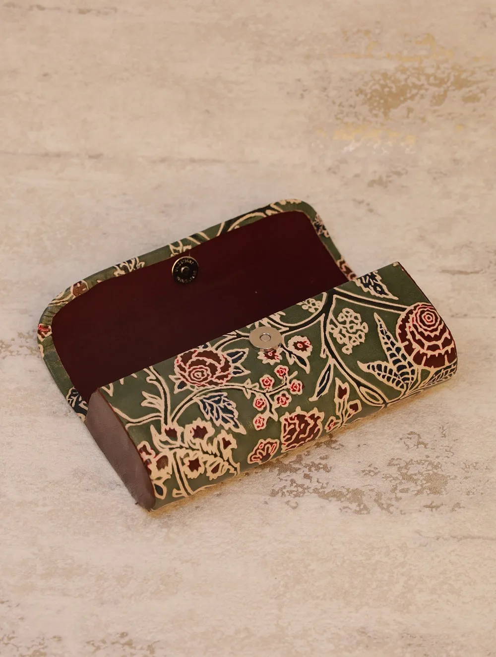 Embossed Leather Spectacle Case - Olive Floral