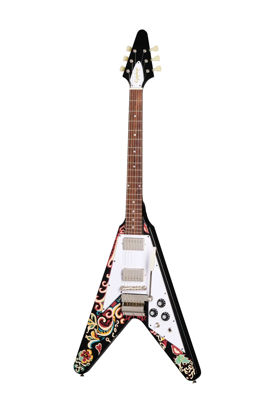 Epiphone ECJHFVEBNH Jimi Hendrix™ Love Drops Flying V Electric Guitar (Ebony)