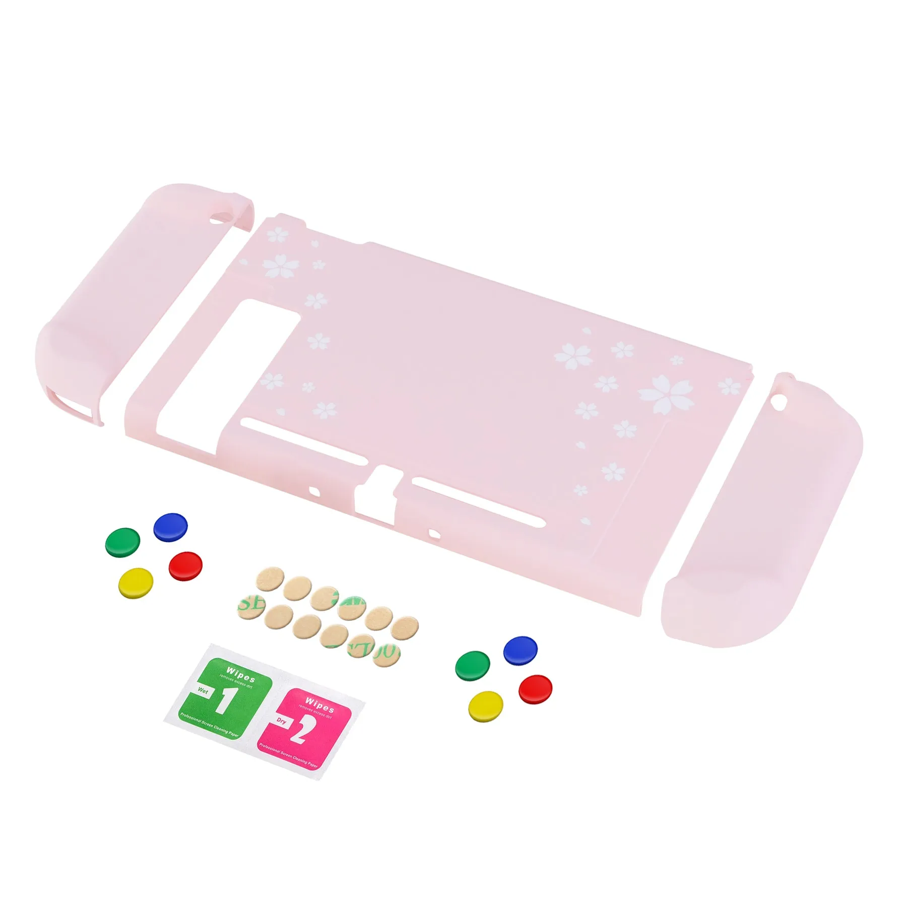 eXtremeRate PlayVital Cherry Blossoms Petals Back Cover for NS Switch Console, NS Joycon Handheld Controller Separable Protector Hard Shell, Dockable Protective Case with Colorful ABXY Direction Button Caps - NTT102