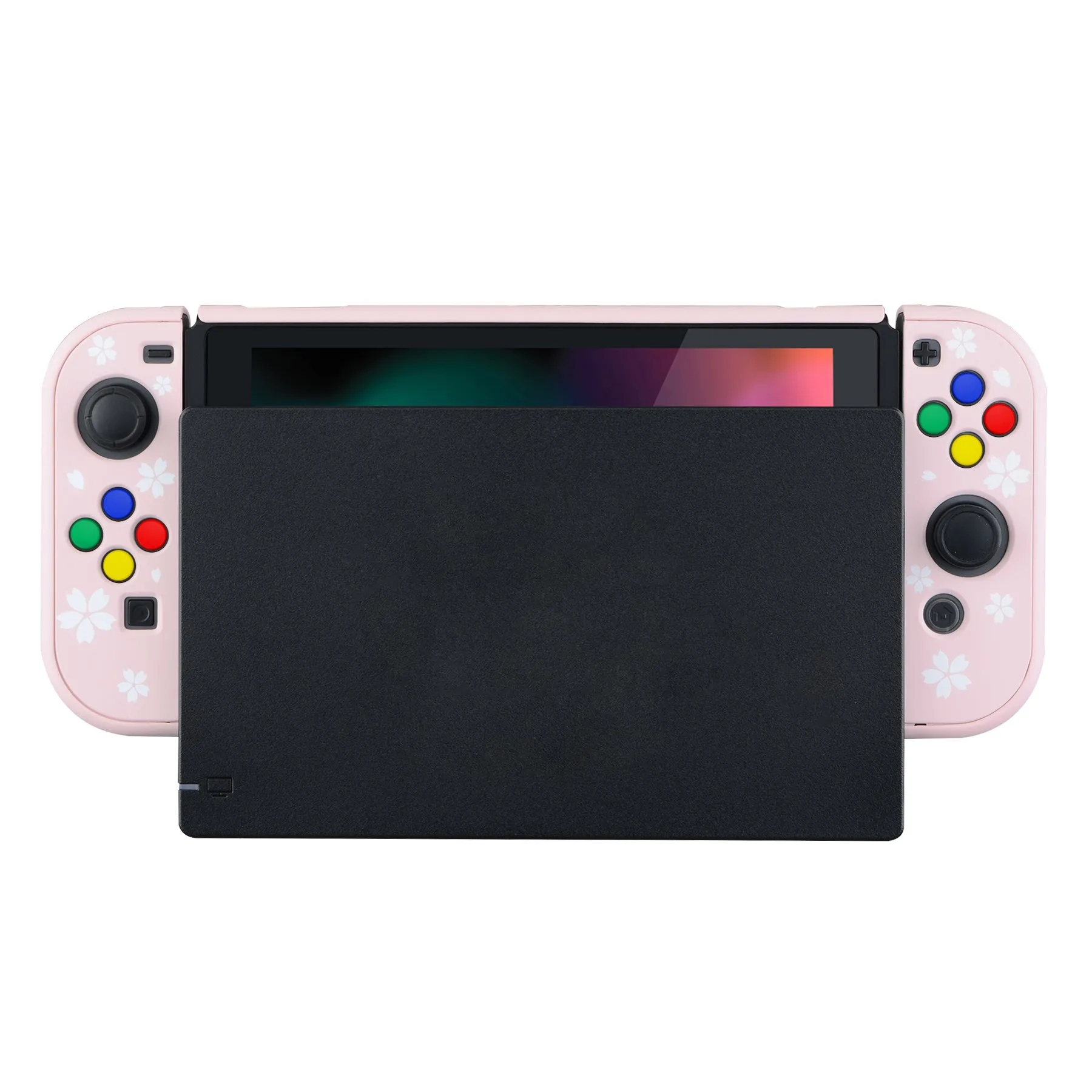 eXtremeRate PlayVital Cherry Blossoms Petals Back Cover for NS Switch Console, NS Joycon Handheld Controller Separable Protector Hard Shell, Dockable Protective Case with Colorful ABXY Direction Button Caps - NTT102