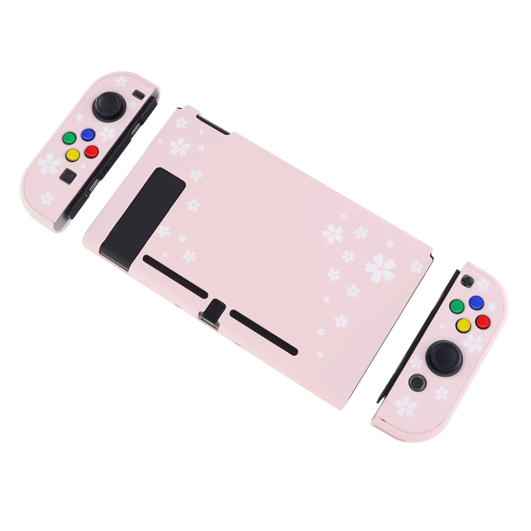 eXtremeRate PlayVital Cherry Blossoms Petals Back Cover for NS Switch Console, NS Joycon Handheld Controller Separable Protector Hard Shell, Dockable Protective Case with Colorful ABXY Direction Button Caps - NTT102